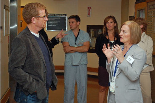 Room to grow:  Mary Nieforth (right), director, cardiac sciences and special projects, explains how the relocation of clinics from Koerner Pavilion to the Djavad Mowfaghian Centre for Brain Health Centre will help free hospital space for more inpatient beds.