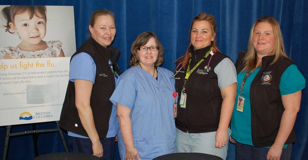 VGH Peer Nurse Immunizers were on hand at the event. See below to learn more. L-R: Allyson Hankins (BPTU), Jennifer Kelly (Cardiac Sciences), Suzanne McIsaac (PACU) and Laurie McLauchlin (BPTU)