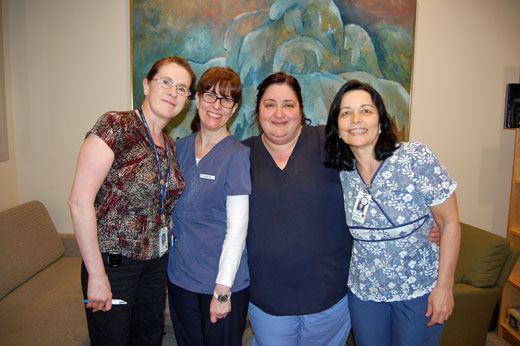 A privilege to work here (l to r): Jacqueline Rocheleau, Laura White, Thikra Abdul-Ahad and Viviane Murilla say it’s a privilege to work in palliative care and help people make end-of-life decisions like eye donation.