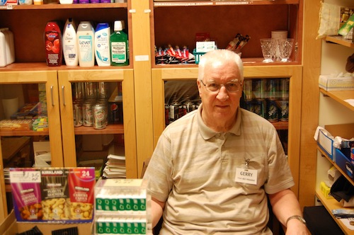 Gerald Finlay has been volunteering at Kiwanis Care Centre since his wife moved into the facility in January 2008. She has since passed but he continues to work in the General Store as well as help with the choir.