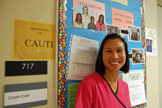CDI champion: Unit champions like Cecilia Sarabia, an RN on CP7, will continue to play a vital role as VGH strives to reduce CDI rates even more.