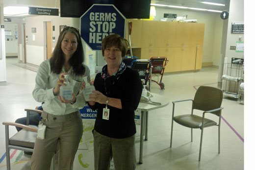 Hand Hygiene Ambassadors Michelle de Moor (left) and Dr. Liz Bryce at the VGH Emergency Department.