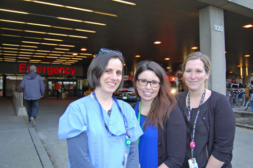 VGH ED Ebola Training Team (l to r): Angie Brisson, clinical nurse educator, Krista Golden, registered nurse, and Cassie Wright, project coordinator.