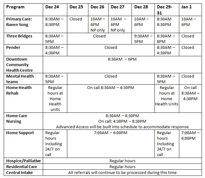 holiday schedule