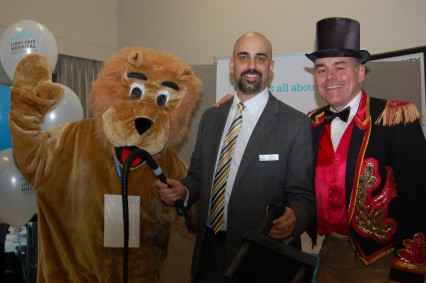 Seymour the Lion , VCH-Coastal COO Mike Nader and Lion Tamer Dr. Allan Burgmann, who emceed the event, were key parts of the festivities at the 9th annual North Shore Health Care Awards.