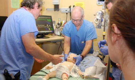 Lions Gate Hospital emergency department staff use SimBaby to conduct pediatric emergency scenarios.