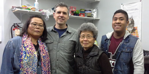 Left to right: Volunteer Lucy; James Ferrier, store manager; and volunteers Jeannie and Jeffrey.