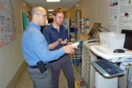 CST Project Team members survey the current technology available at Lions Gate Hospital in preparation for next year's implementation of the new Cerner system.