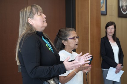 ??? and ??? of the Squamish nation sing a traditional blessing for the resource centre.