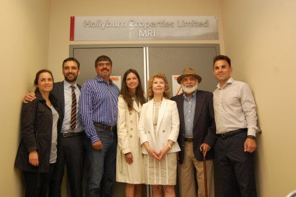 Members of the Sander family, including Stephen Sander (founder of Hollyburn Properties Ltd. - 2nd from right ) pose under the newly named MRI department.