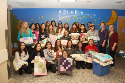 Grade 9 students from West Vancouver Secondary visited LGH to donate quilts earlier this week.