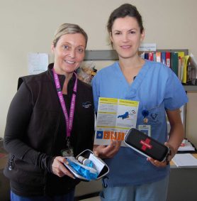 LGH nurse clinician Susanne Scott and RN Sally Kupp with a Naloxone kit.