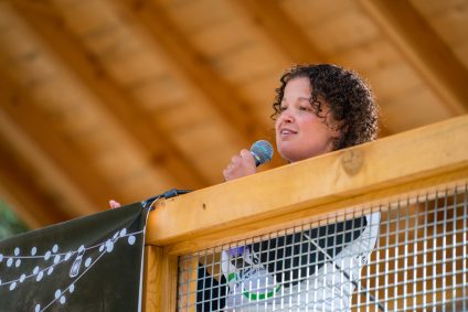 Ride organizer Danielle Berman speaks at the Ride Away Stigma event in Squamish on Sunday.