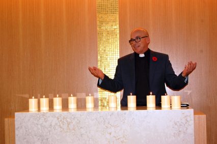 United Church Rev. Philip Newman blesses the new Sacred Space.