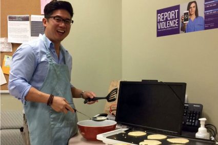 Dr. Chad Kim Sing, medical director of emergency services, rolled up his sleeves to prepare breakfast for ED staff.