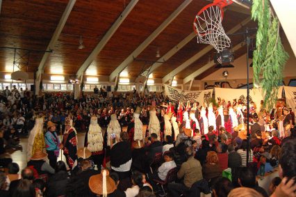 Heiltsuk hereditary chiefs during the Chiefs Welcome Dance for the Royal visit in Bella Bella on Sept. 26, 2016.