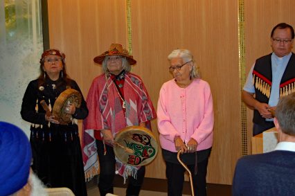Audrey Rivers, Margaret George, Wendy Charbonneau and Deacon Rennie Nahanee offer a First Nations blessing.