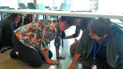 Sechelt Hospital staff didn't waste any time to drop, cover and hold on in the Great BC Shakeout this morning. 