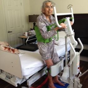 Thanks to the loan of a ‘sit-to-stand’ lift from Squamish General Hospital, the Home and Community Care client was able to reach a full standing position.