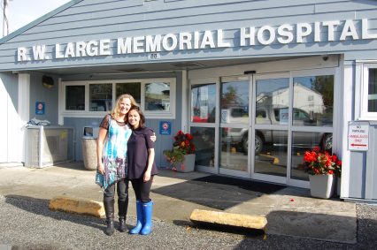 Fellow nurse and friend Susan Chatelier with Zamantha Nadela outside the R.W. Large Memorial Hospital in Bella Bella.