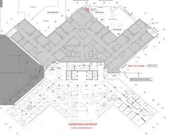 Demolition of the former operating rooms on CP2 will take place in the area shaded light grey.